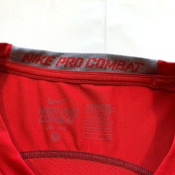 Nike Pro Combat Dri-Fit Mens Small Fitted Compression Top‎ Short Sleeve Red Run - Picture 4 of 12